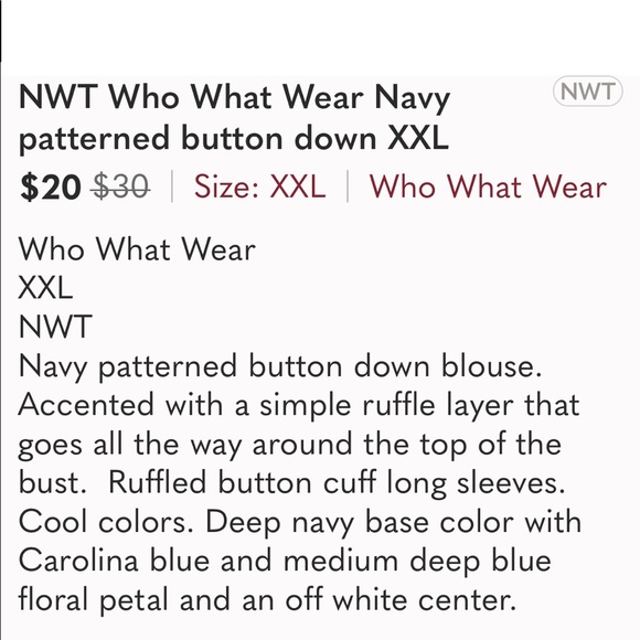 NWT Who What Wear Navy patterned button down XXL - Picture 9 of 9
